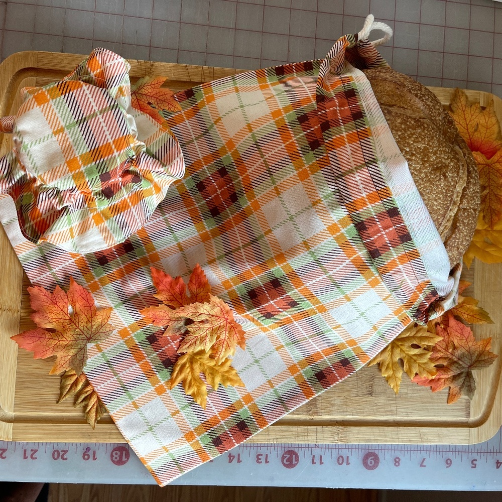 Thanksgiving Bread Bag Handmade Cotton Bread Storage, Free Mason Jar Bonnet